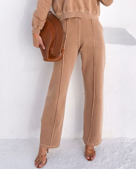 Calça Moletom Nervura Bege Brown