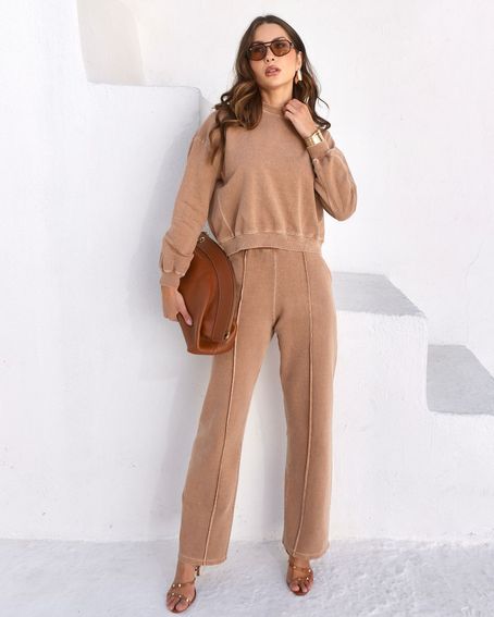 Calça Moletom Nervura Bege Brown