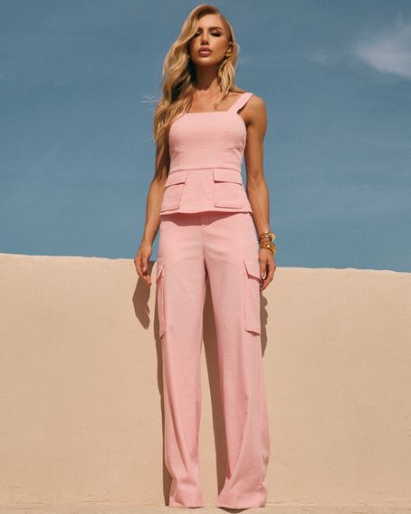 Regata Peplum Bolsos Rosa Chiclete