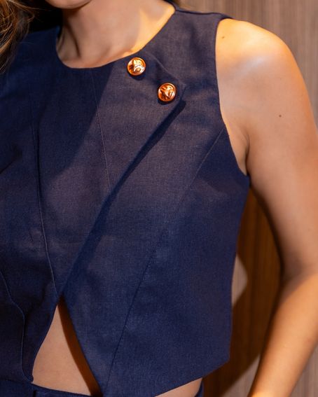 Top Abotoamento Assimétrico Marinho