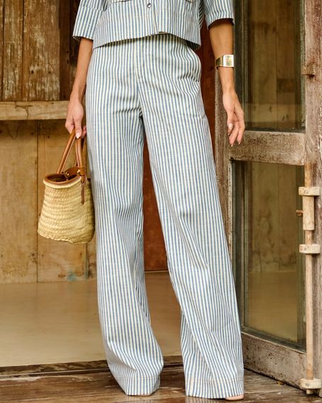 Calça Pregas Stripes Azul Jeans