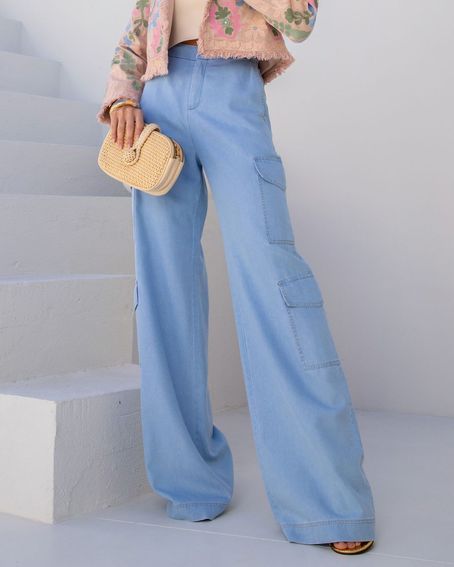 Calça Bolso Cargo Jeans