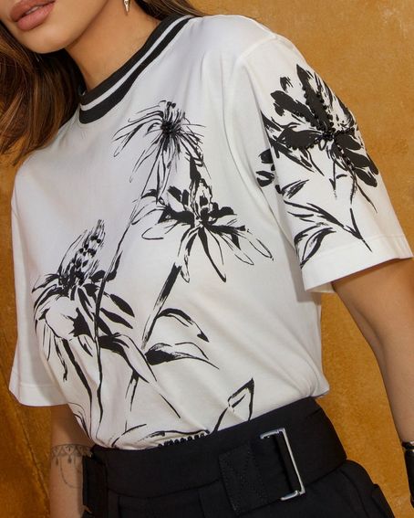 T-Shirt Flower Black Off White
