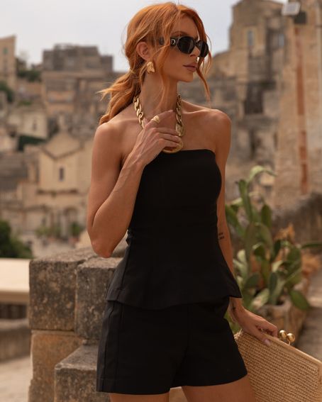 Top Tomara Que Caia Basque Preto
