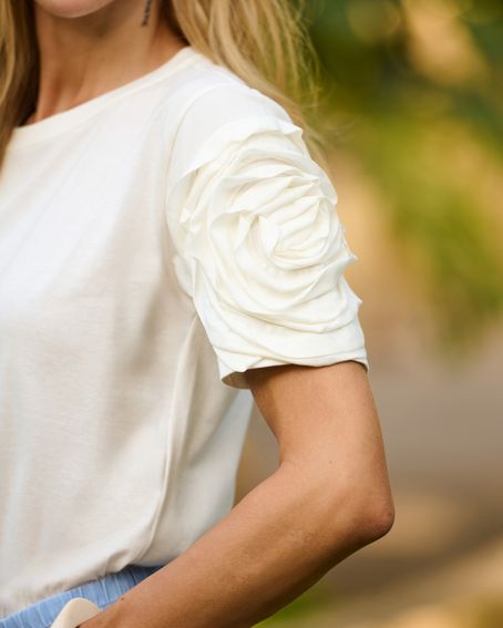 T-Shirt Manga Curta Flower Off White