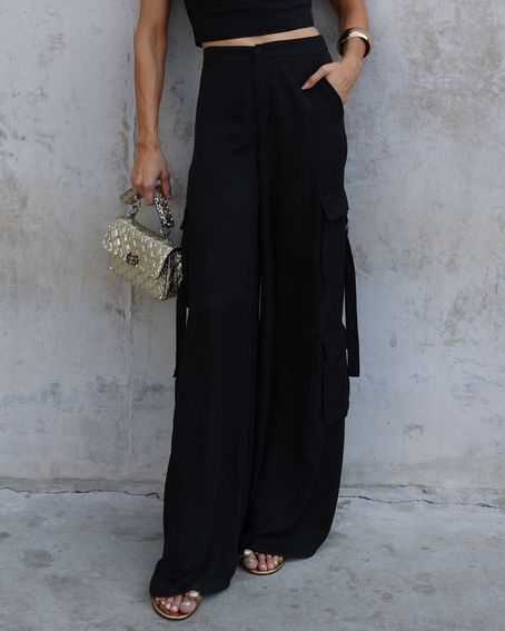 Calça Silk Bolsos Fole Preto