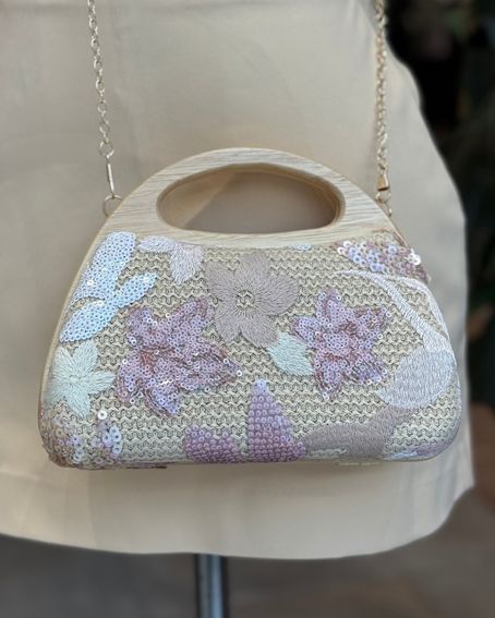 Clutch Paetê Flower Rosa