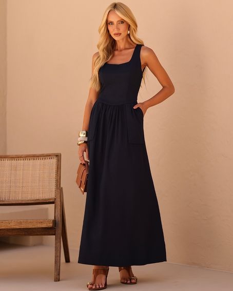 Vestido Decote Quadrado Marinho