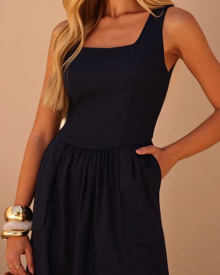Vestido Decote Quadrado Marinho