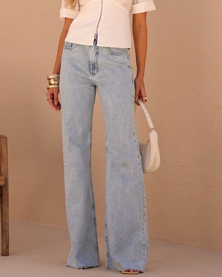 Calça Wide Leg Delavê Jeans