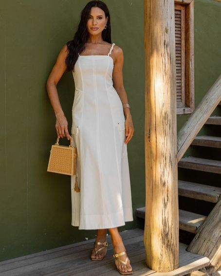 Vestido Alça Cordão Off White