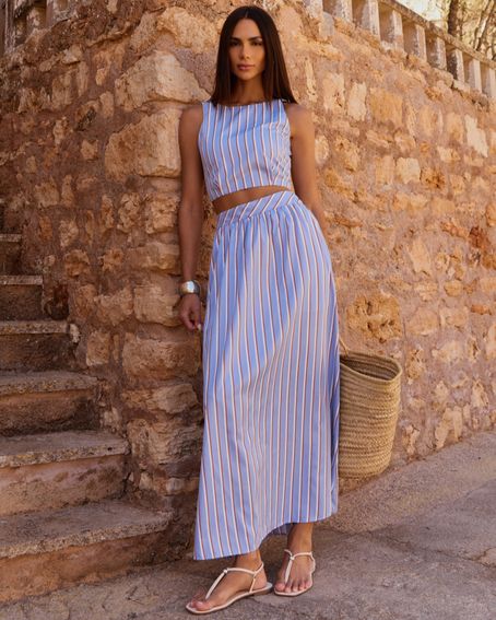 Saia Midi Stripes Azul