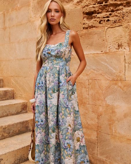 Vestido Longo Estampa Garden Breeze Verde Sage