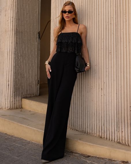 Top Babados Cristais Preto