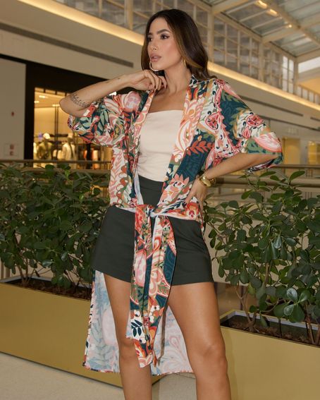 Kimono Cashmere Flower Laranja