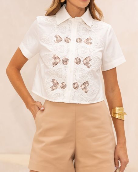 Camisa Cropped Renda Off White