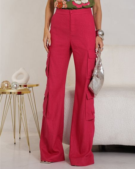 Calça Bolsos Duplos Pink Carmine