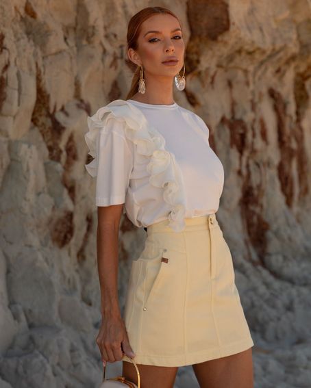 Short-Saia Sarja Basic Amarelo Cream