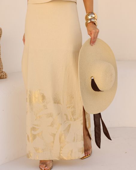 Saia Linho Flowers Foil Bege