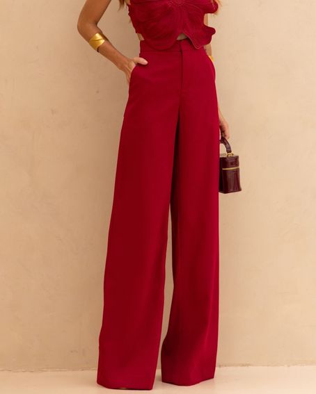 Calça Alfaiataria Satin Framboesa