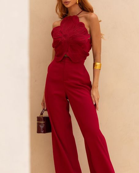 Calça Alfaiataria Satin Framboesa