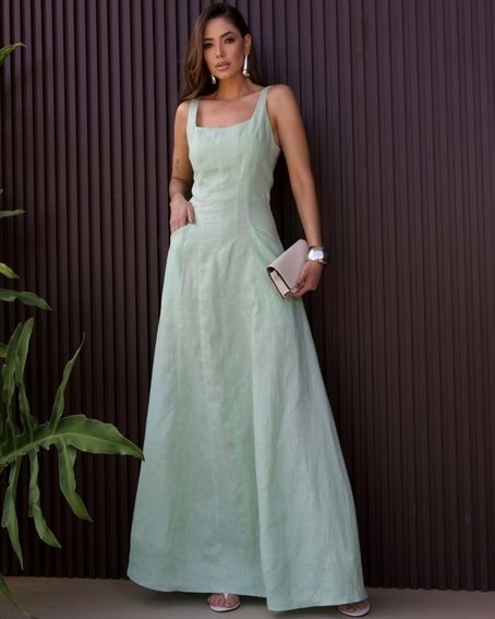 Vestido Recortes Verde Menta