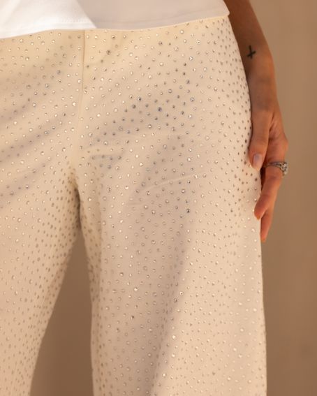 Calça Sarja Strass Off White