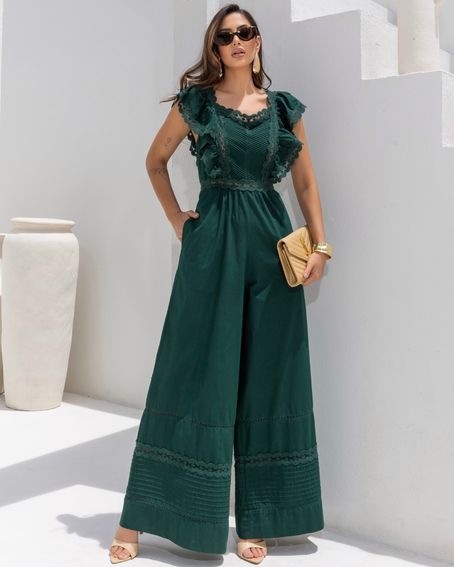 Macacão Busto Nervuras Verde Império