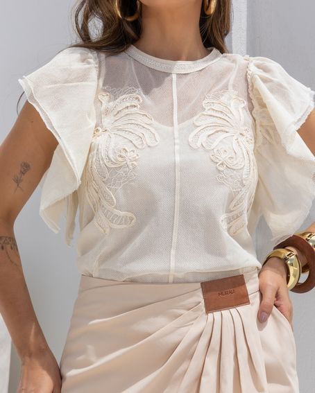 Blusa Tela Bordada Off White