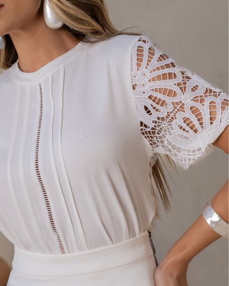 T-Shirt Mangas Guipir Off White