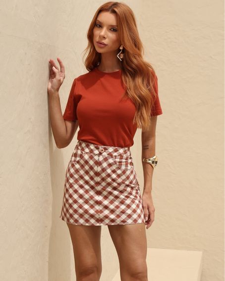 T-Shirt Malha Cropped Marrom Ginger