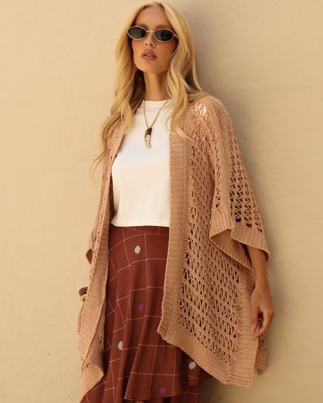 Kimono Tricot Tranças Bege Sand