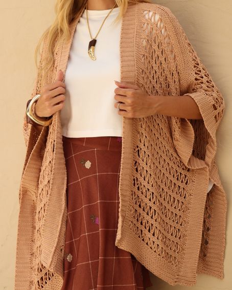 Kimono Tricot Tranças Bege Sand