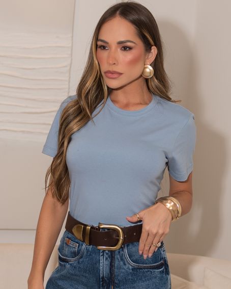 T-Shirt Malha Cropped Azul Sea
