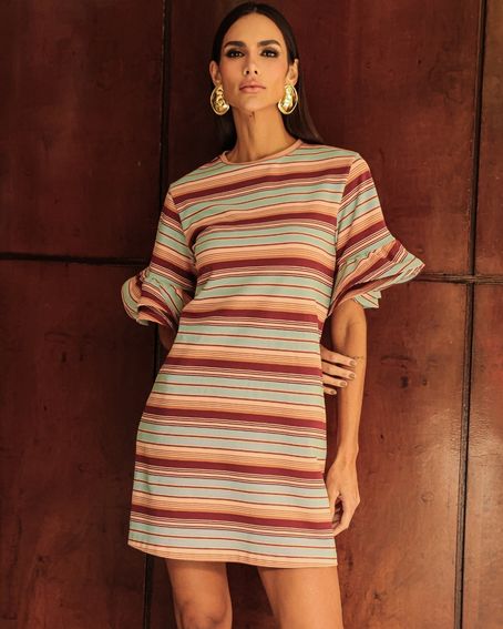 Vestido Stripes Colors Manga Ruffles