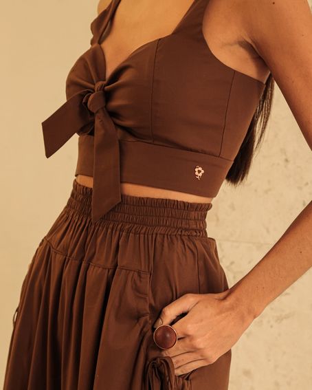 Top Algodão Nó Marrom Café